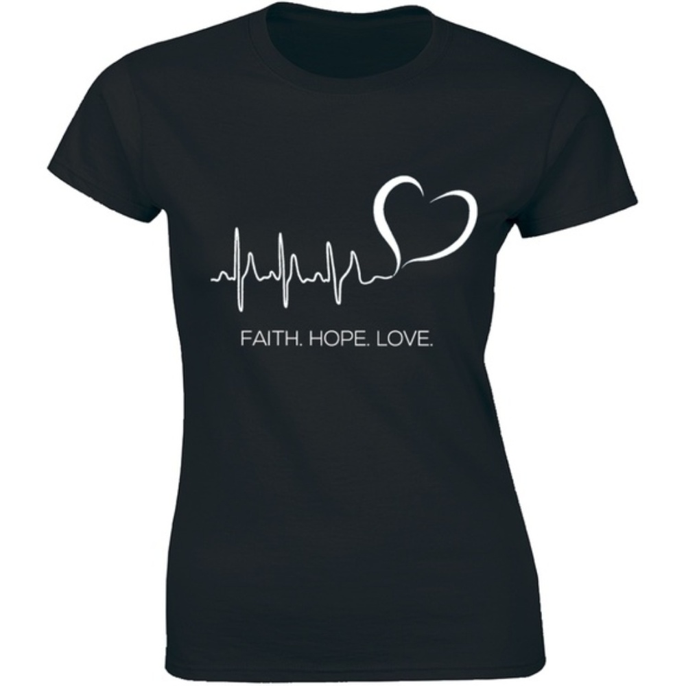 Faith Hope Love with Cross & Heart Beat Pulse Line